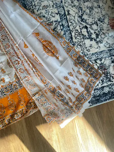 Indian Designer Kurta Palazzo Dupatta Set Women Salwar Kameez Ready To Wear Suit Gold Size XL