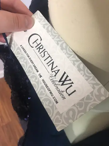 Christina Wu Navy Sequin Dress- Style 22703