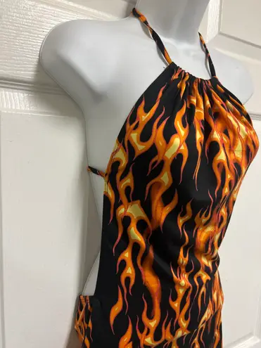 Bear Dance Fire Print With Open Back Mini Dress