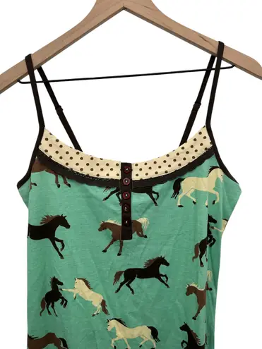 Hatley Womens Horse Print Spaghetti Strap Nightgown Polka Dot Trim Size M