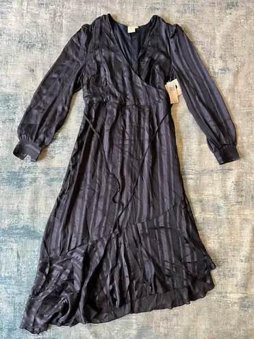 Adyson Parker Black Iris Indigo Stripe Long Sleeve Asymmetrical Hem Large