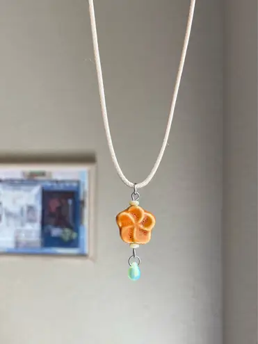 Handmade orange flower ceramic flower boho fairy cottage necklace🌼🧡