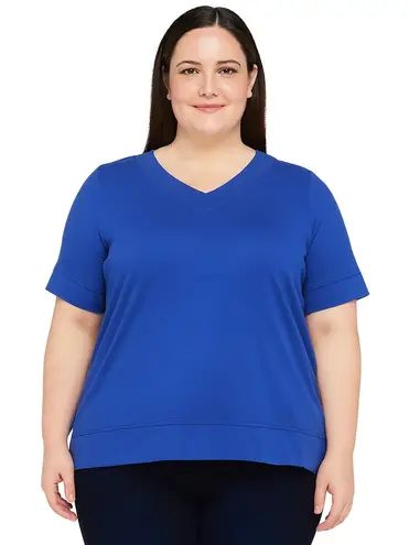 Isaac Mizrahi Women’s Rounded Short Sleeve Knit Top – Blue Size Medium NWOT