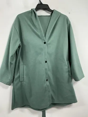Womans Excellent Condition Hooded Knee Length Fleece Jacket XXL Aqua Green