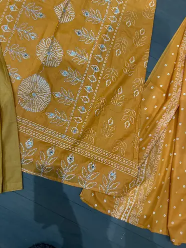 Indian kurta 3pc salwar kameez Embroidery Printed dress size L Color Orange N Size L