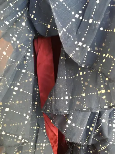 Vintage 70s House Of Bianchi Navy Blue Dot Check Maxi Dress Full Skirt Ruffle S