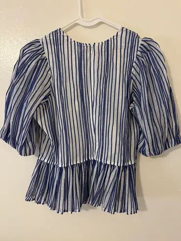 Marie Oliver Blue and White Striped Top - Image 2