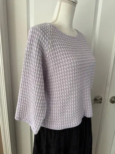 Minnie Rose Cotton Cropped 3/4 Sleeves Crewneck Sweater