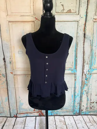 Primark Women Sleeveless Ribbed Knit Black Ruffles Tank Top Size 6.