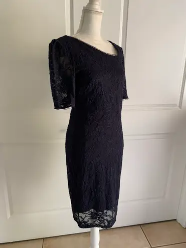 Orsay NAVY ASYMMETRICAL NECKLINE MIDI LACE DRESS