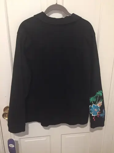 Diane Gilman Black Denim Jacket With Embroidered Island Design 