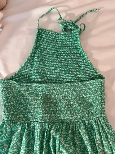 American Eagle AE Green Floral Smocked High Neck Dress