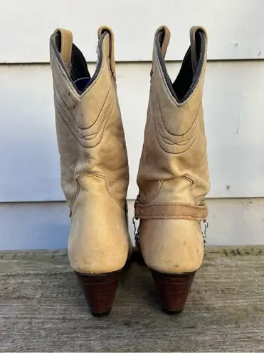 Vintage 80s Acme Cowgirl Western Rockabilly Biker Boots Chain Harness 8 1/2 Size 8.5