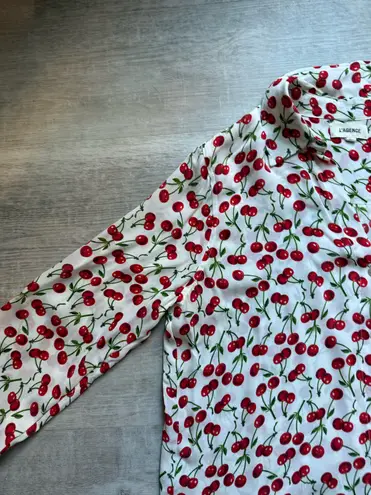 L'Agence L’Agence Nina Cherry Print Silk Button Front Shirt Blouse Size M Long Sleeves - Image 4