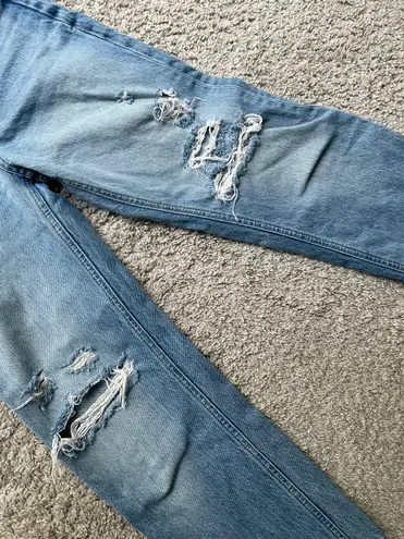 ZARA high waisted ripped knee distressed straight leg denim jeans