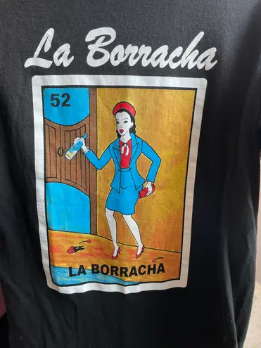 Mexican bingo loteria la borracha drunk lady novelty short sleeve tee Black