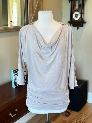 Drape Neck Top Tan Sparkly Champagne Shirt Womens S Gold