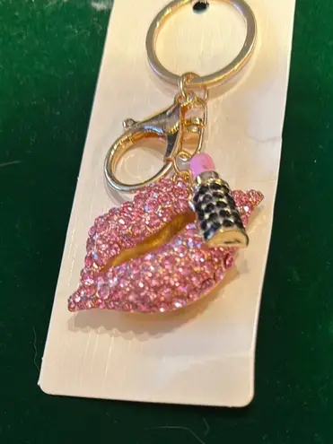 Fashion Jewelry Pink and Gold Key & Card Holder with Sparkling Lip Charm