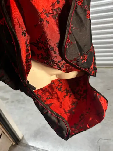 New Qipao Cheongsam Dress Black Red Floral Size M
