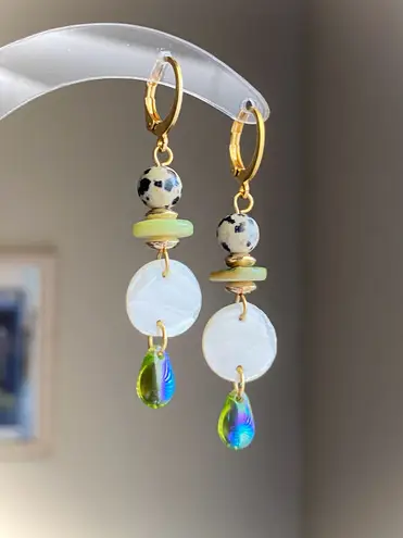 Handmade unique retro vintage fairy boho style dangle earrings🌀🍃💛