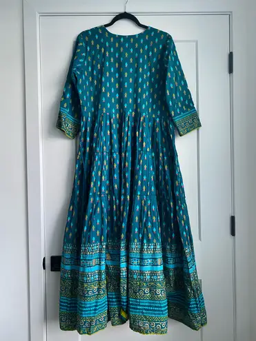 Teal Blue Embroidered & printed Anarkali Long Kurta Kurti Flare Fairy New Size XL