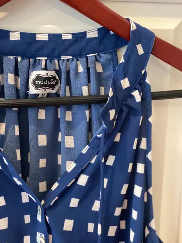 Mud Pie Blue White Geometric Blouse Sleeveless M