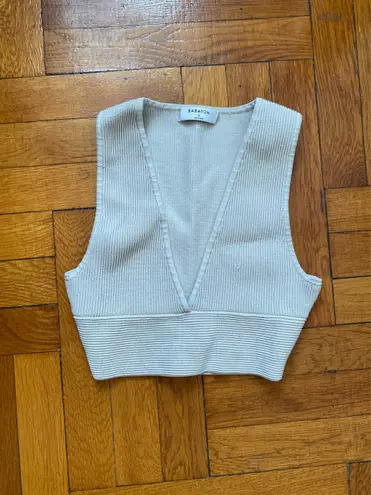 Babaton Aritzia Matte Pearl Sculpt Knit Deep V Neck Crop Tank Top Small