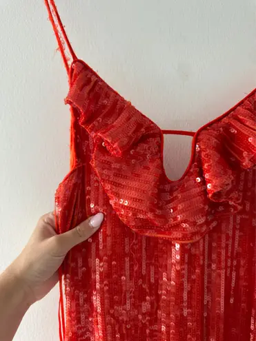 If By Sea Orange Sequin Midi Dress