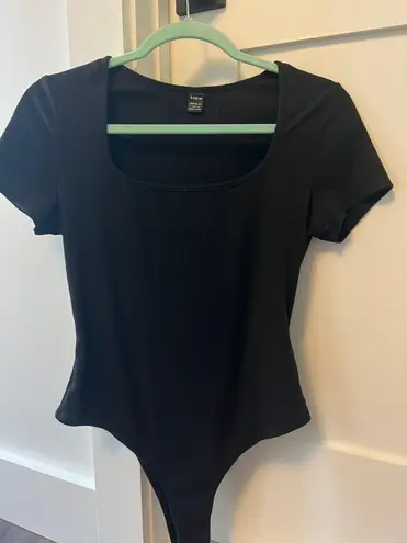 SheIn Large  Ribbed Black Short Sleeved Bodysuit