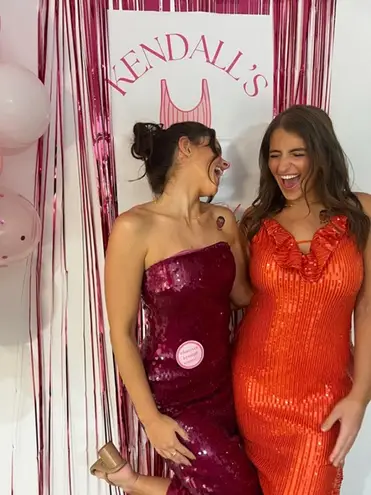 If By Sea Orange Sequin Midi Dress