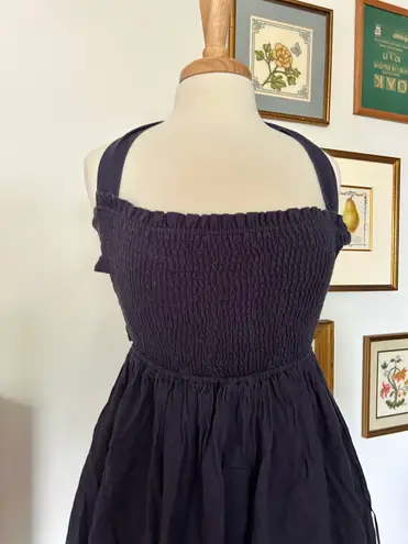 Navy Linen Halter Mini Dress Blue