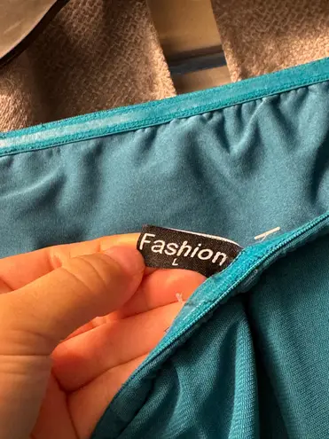 PRETTYGARDEN Strapless Teal Ruffle Maxi Dress | Formal Evening Wedding Guest