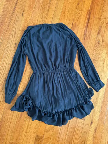 Deja Vu Navy Blue Long Sleeve Tiered Mini Dress