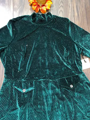 Unique Vintage SMAK PARLOUR Green Sparkly Velvet Mock Neck Dress NWT | 2XL |