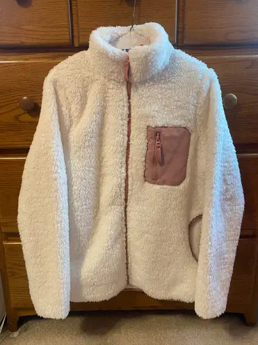 Pink Lily White Sherpa Zip Up Jacket 