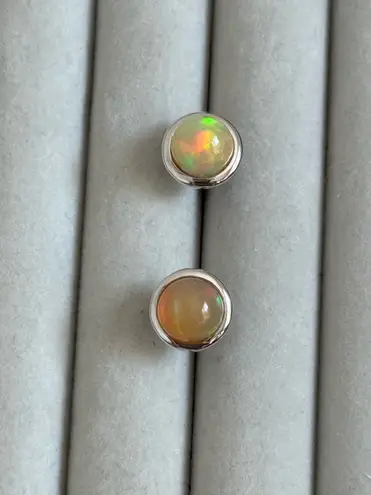 Brand New Natural Opal 9K Solid White Gold Sphere Bezel Settings Earrings/Studs Multiple
