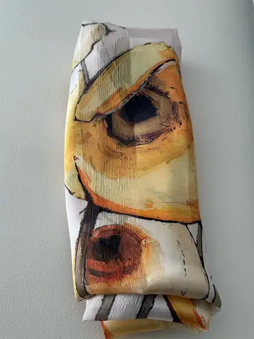 100% Silk Long Scarf cream with big yellow/mustard color flowers 23.5 x 65.5 in. Yellow