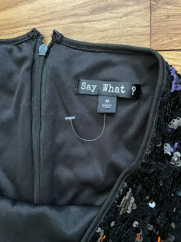 Say What? Say What? Sequin vintage y2k Diamond Mermaid Pattern Fish print Party Cocktail Zip Women's Black Midi Pencil Skirt Sz M