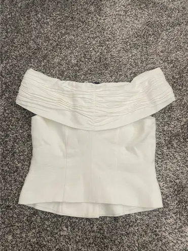 NA-KD Linen Blend Off-Shoulder White Buttoned Top