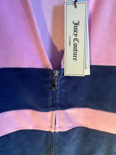 Juicy Couture Pink/Blue Colorblock Velour Short Sleeve Track Jacket Size L