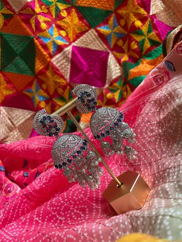 Sparkly AD Navy & Silver Jhumka