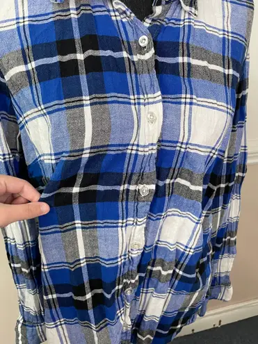 Faded Glory Blue Plaid Button Up Size XXL