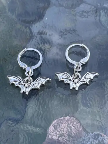 Handmade Silver Y2k Bat Hoop Earrings , Punk Goth Boho Silver Hoop