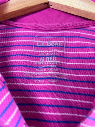 L.L.Bean Pink and Blue Striped  Polo Shirt M