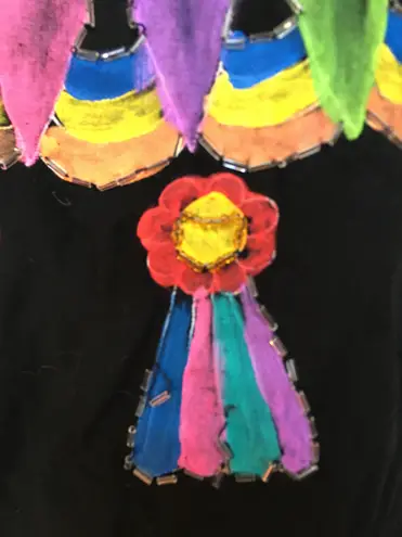 Vintage 90s T Jehnsen Inc Black Hand Painted Mexican Style Top Sequins Rainbow L Size L