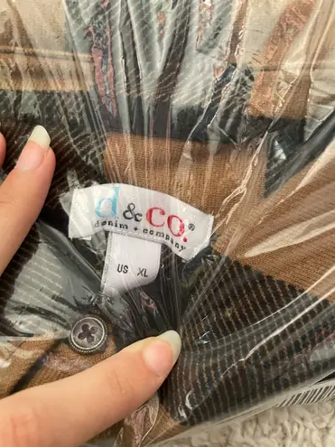 Denim & Co . Heavenly Jersey Buffalo Plaid Button Front Tunic Top A296477 XL QVC