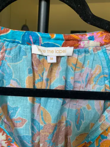 Love The Label Lucette Top, Frenchie Turquoise Print Size: M Blue Size M
