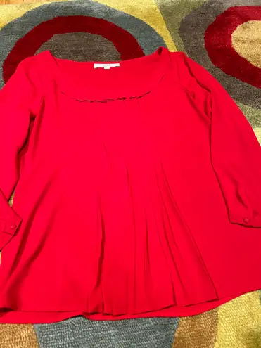 Ann Taylor LOFT Red Sheer Business Work Blouse Top Dress Shirt 3/4 Sleeves Small