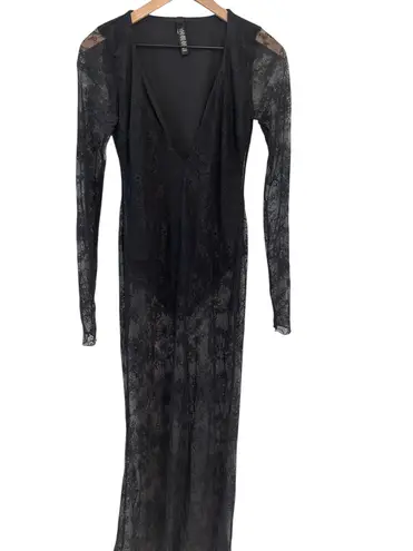 SKIMS Skim Black Ultra Fine Lace Plunge Long Maxi Dress M NWOT ( SOLD OUT)