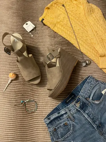 BC Footwear BC Taupe Embossed Faux Snakeskin Platforms